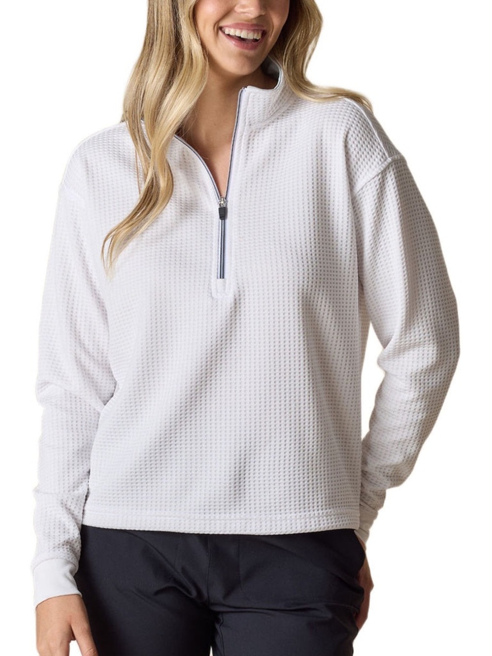 Straight Down Women’s Opal Half Zip Size Small White Golf Performance Waffle